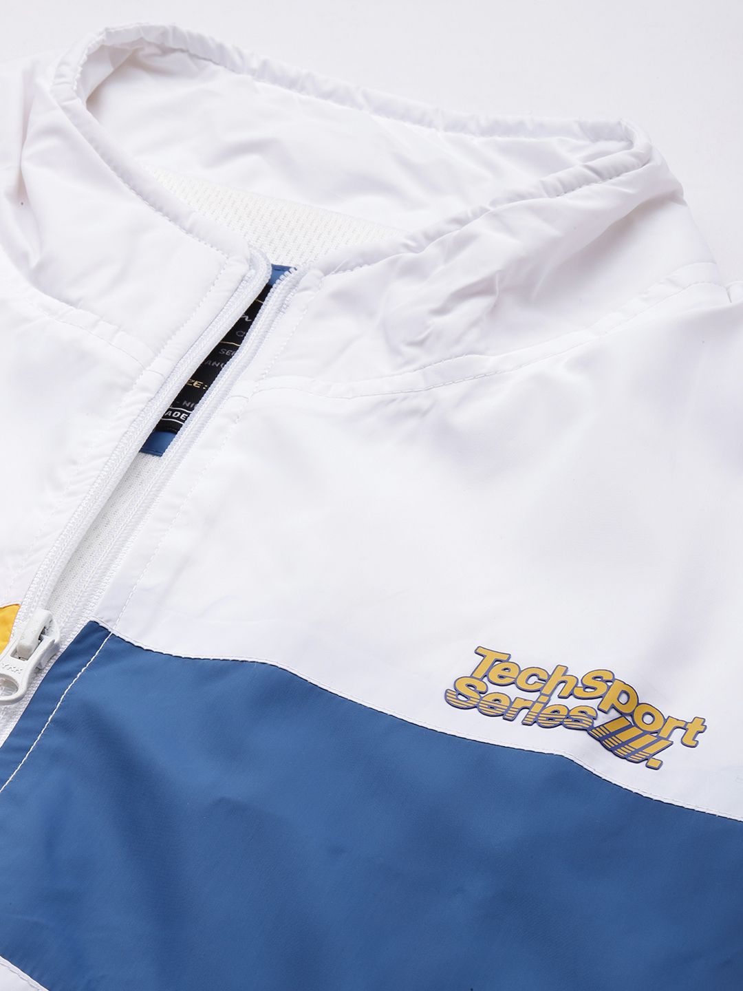The Indian Garage Co Men White & Blue Striped Windcheater Bomber Jacket