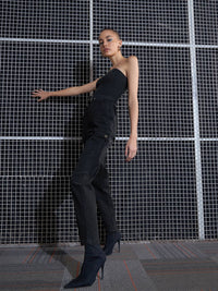 SASSAFRAS Black Strapless Basic Jumpsuit