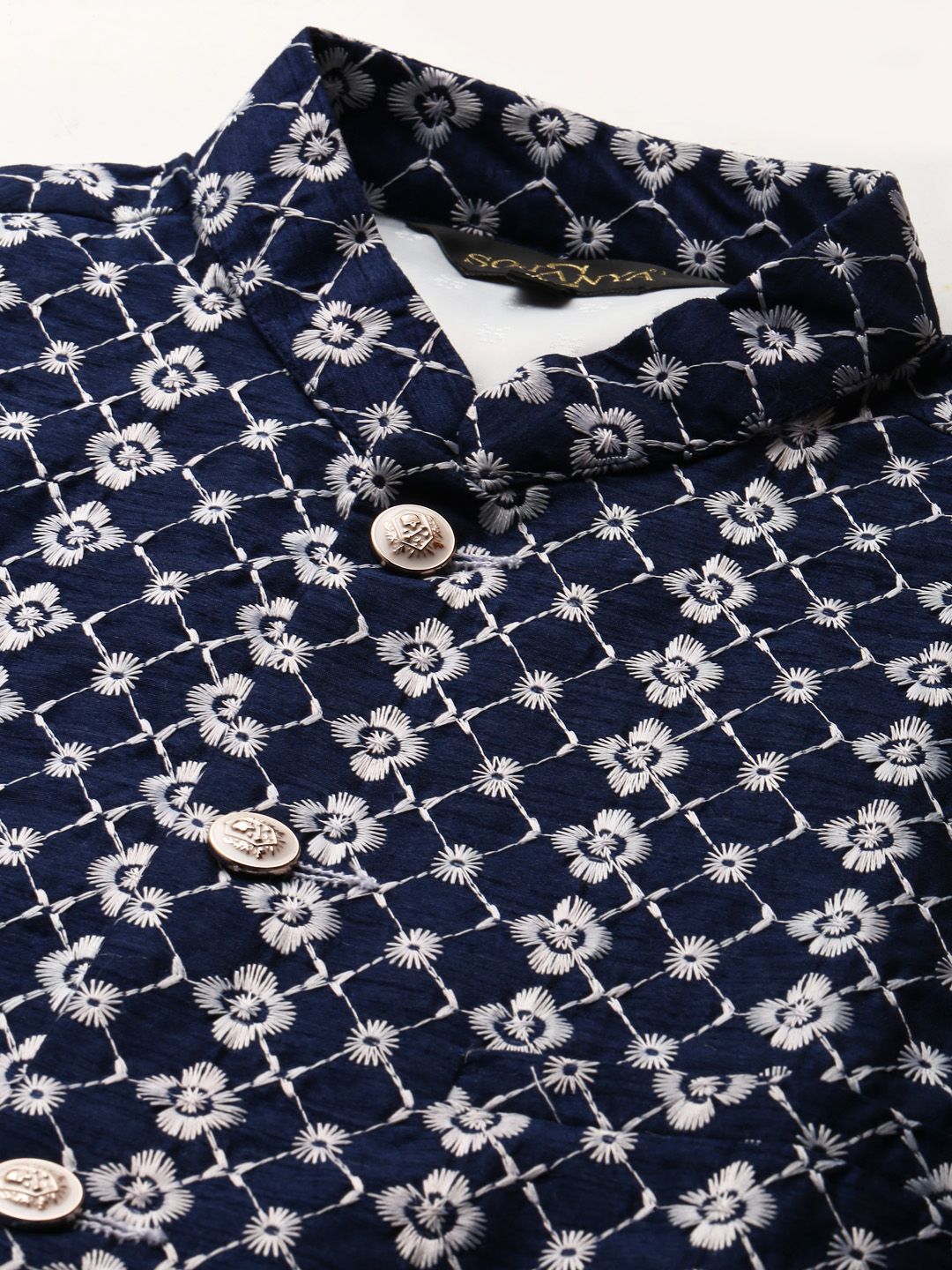 SOJANYA Kurta Lelaki Kelabu & Biru Laut dengan Piyama & Jaket Nehru Bersulam