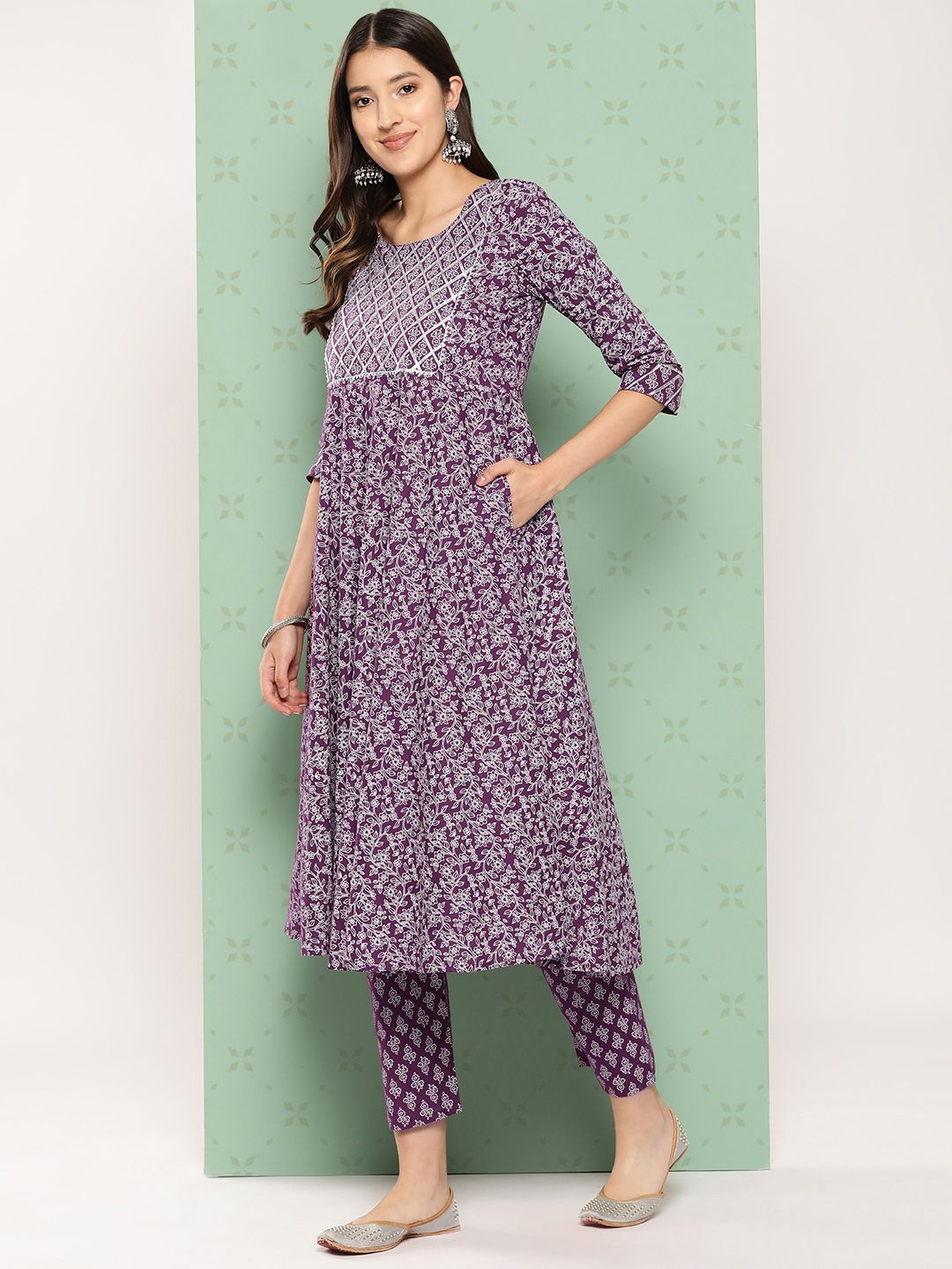 KALINI Women Ethnic Motifs Printed Empire Gotta Patti Kurta with Trousers & With Dupatta