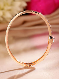 Rubans 18k Rose Gold-Plated Zirconia Zirconia Dual Band Bekas Gelang Terbuka