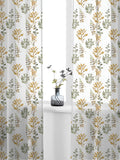 URBAN SPACE White & Green 2 Pieces Floral Printed Sheer Window Curtains