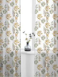 URBAN SPACE White & Green 2 Pieces Floral Printed Sheer Window Curtains
