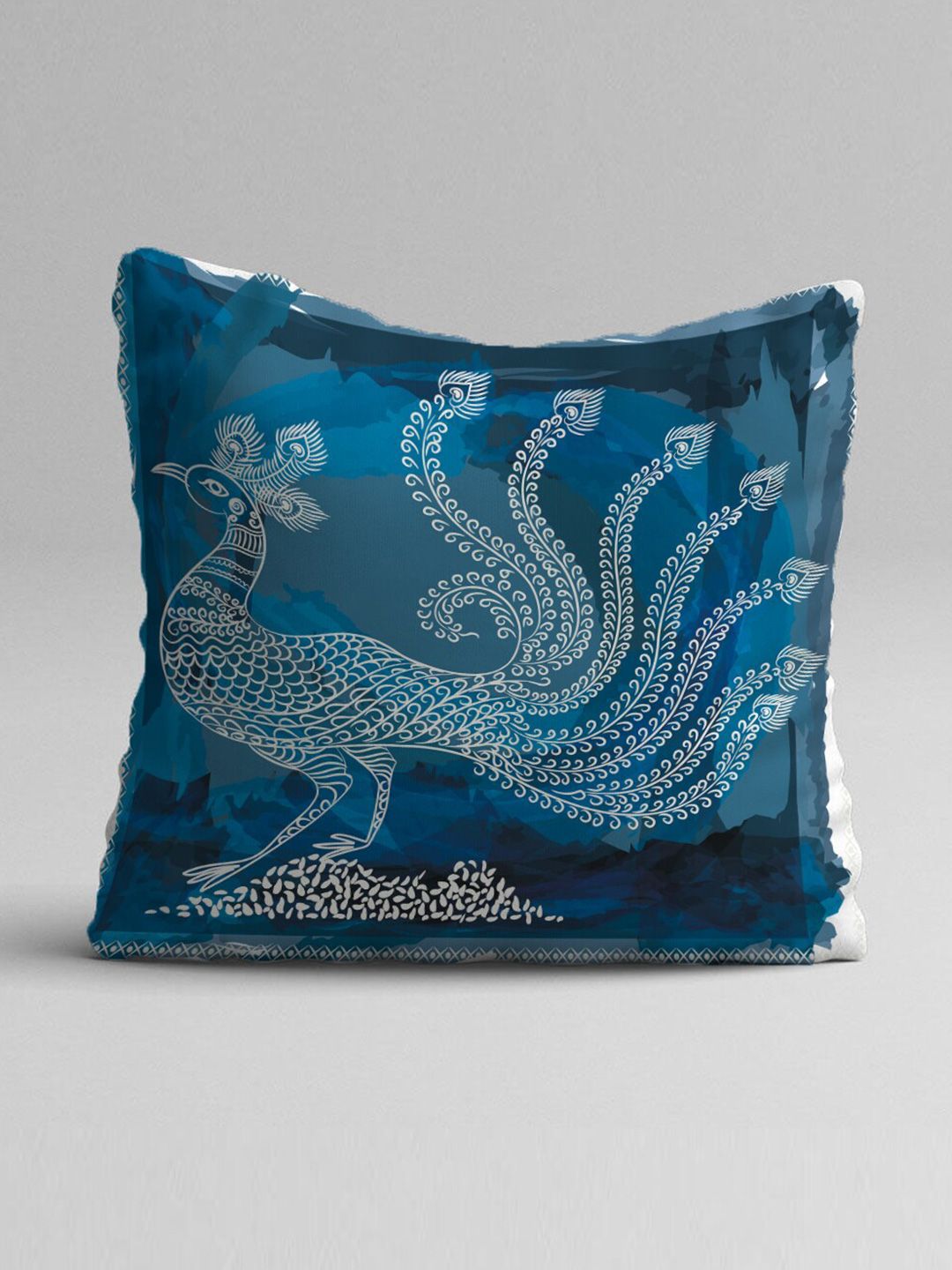 STITCHNEST Adults Blue & White Set of 5 Warli Motifs Square Cushion Covers