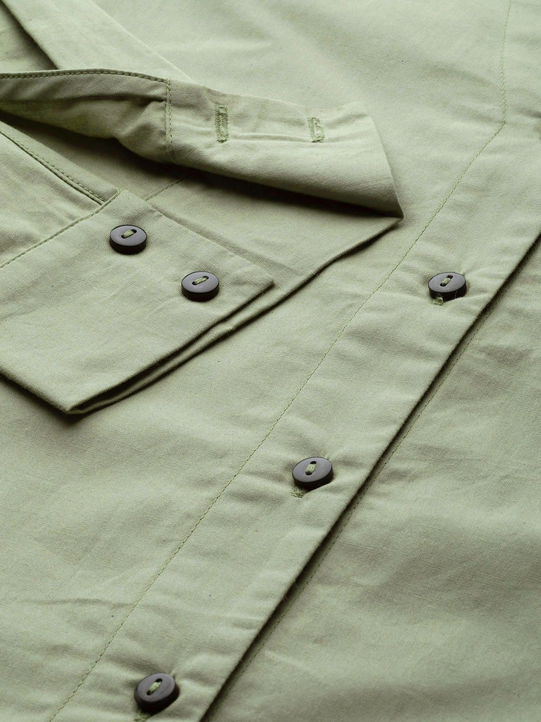 SASSAFRAS Women Green Solid Boxy Casual Shirt