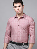 Park Avenue Men Pink Slim Fit Windowpane Checked Pure Cotton Formal Shirt