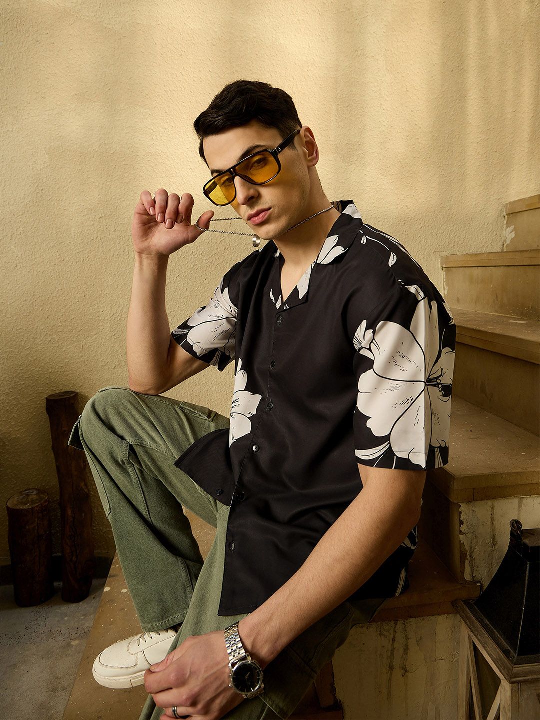 DENNISON Men Floral Printed Drop Shoulder Oversized Shirt