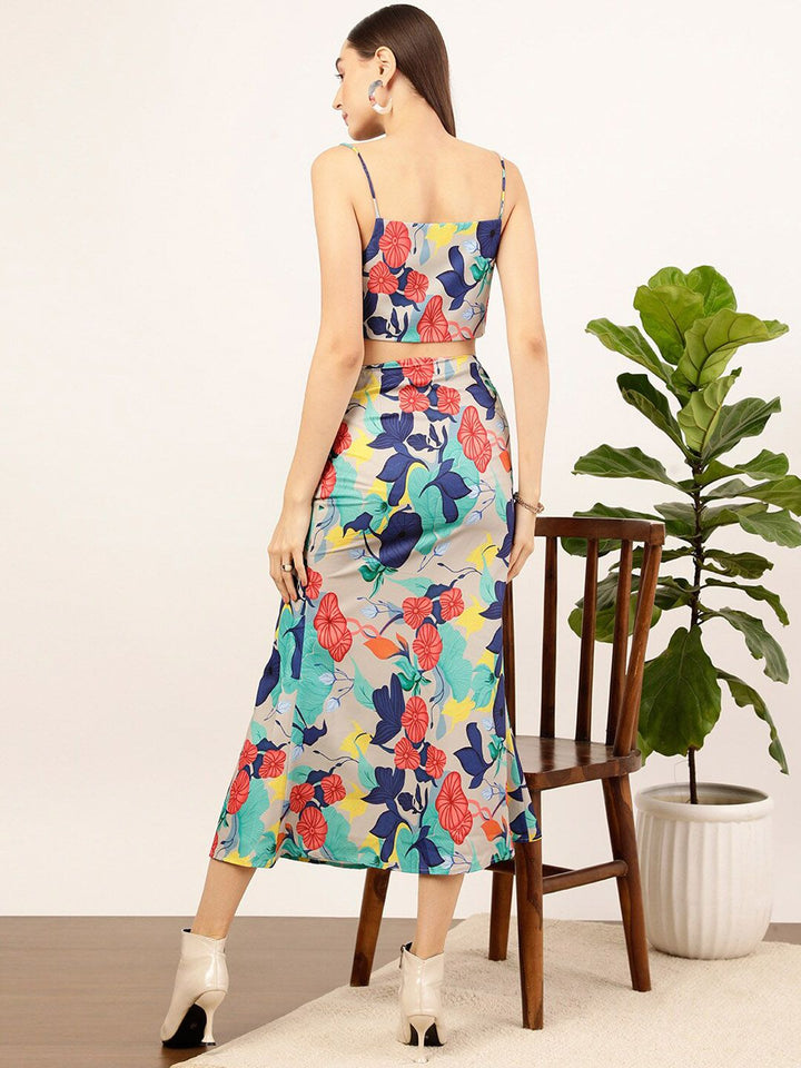 STREET 9 Grey Floral Printed Crop Top & Skirt