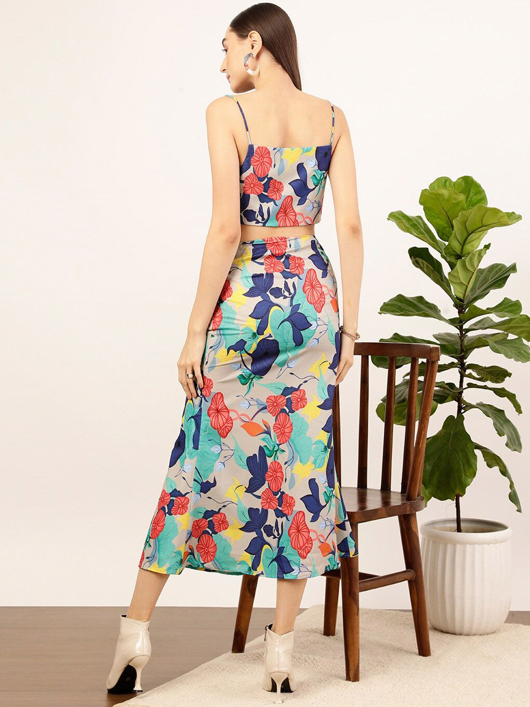 STREET 9 Grey Floral Printed Crop Top & Skirt