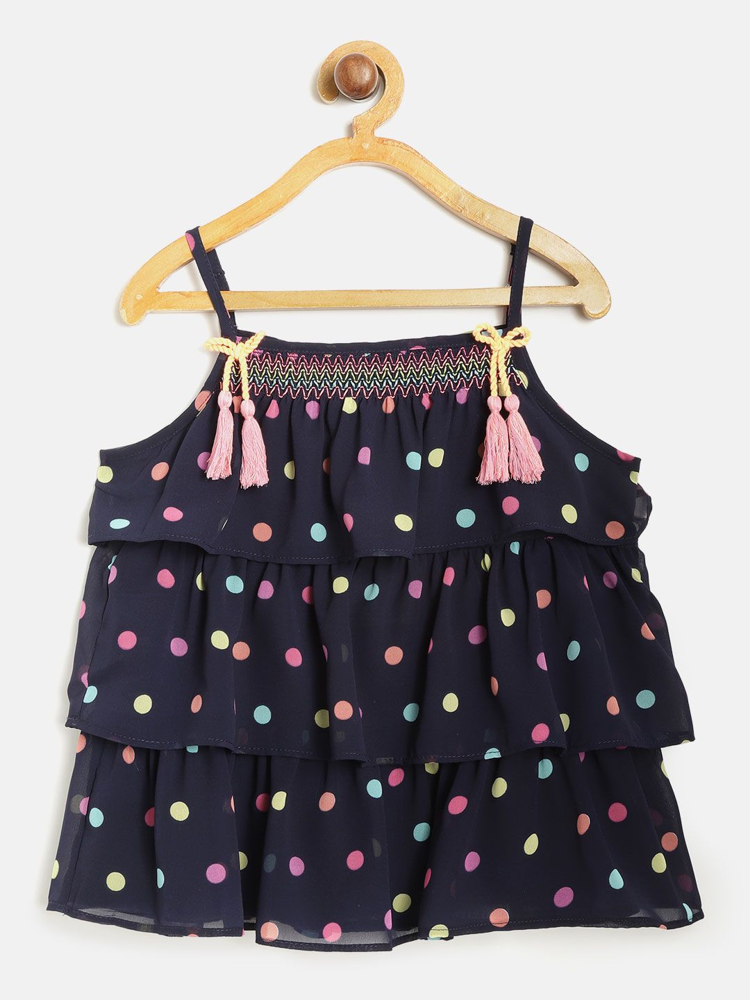 Nauti Nati Girls Navy Blue Printed Tiered Top