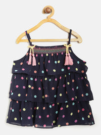 Nauti Nati Girls Navy Blue Printed Tiered Top
