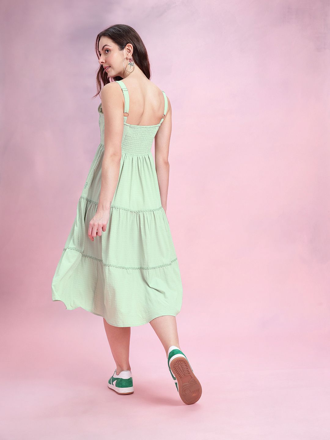 DressBerry Floral Embroidered Tiered A-Line Midi Dress