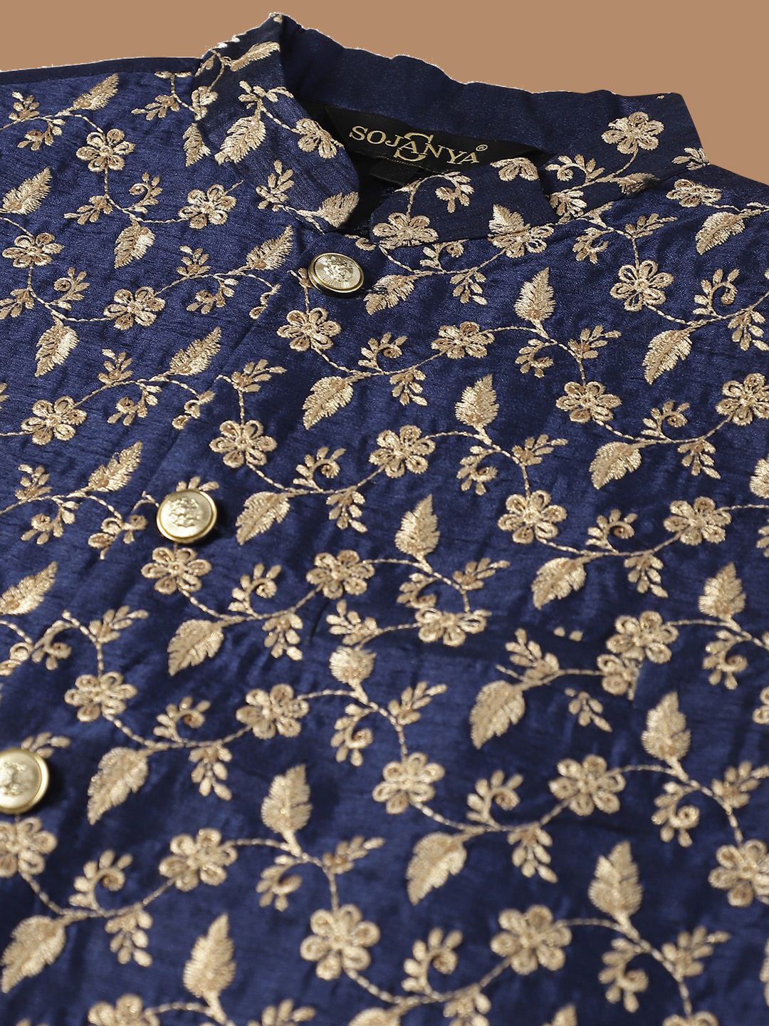SOJANYA Ethnic Embroidered Sequinned Pure Cotton Kurta & Churidar With Nehru Jacket