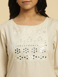 W Yoke Design Mirror Work Round Neckline Straight Kurta