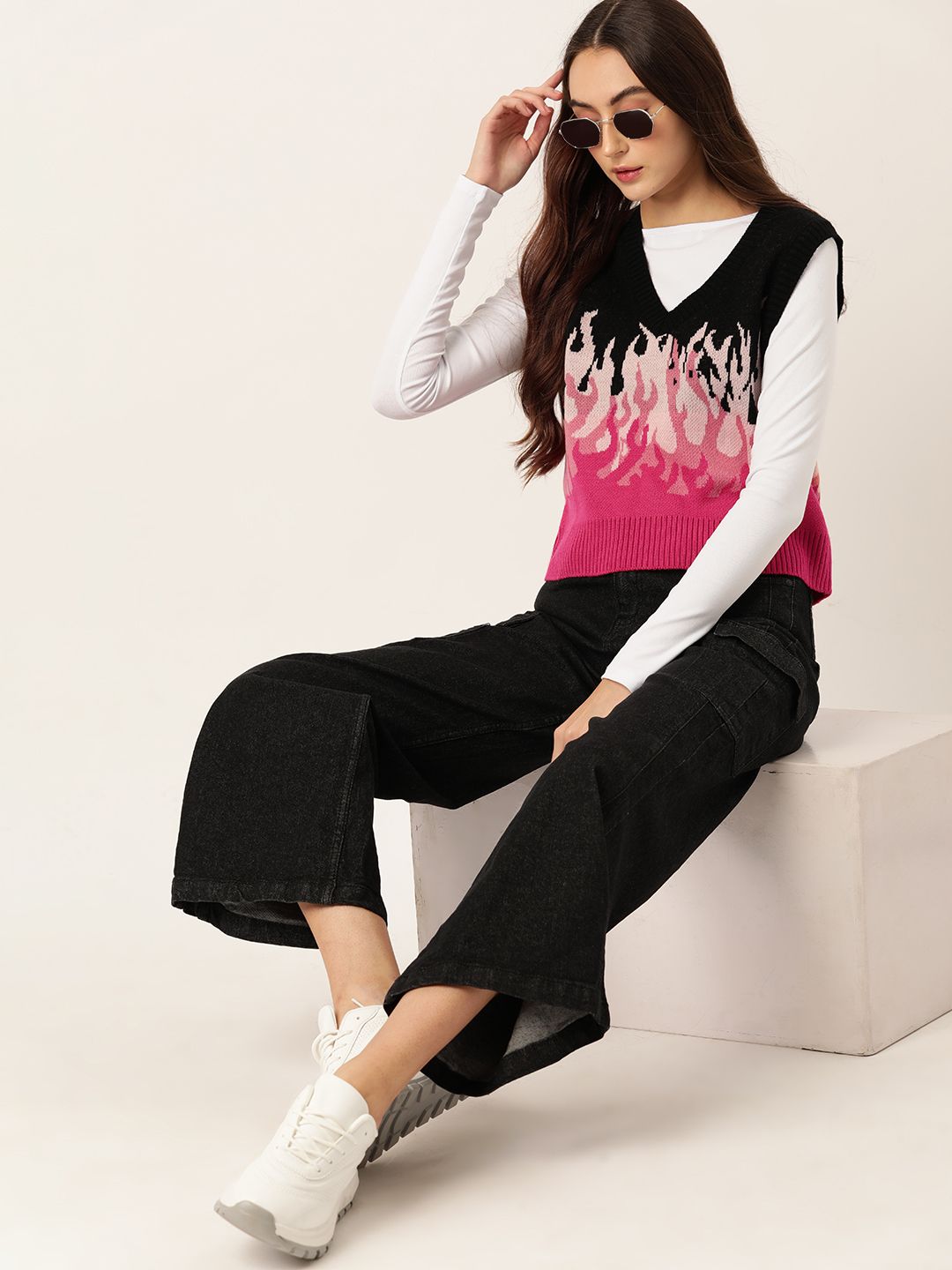DressBerry Pure Acrylic Self-Design Sweater Vest
