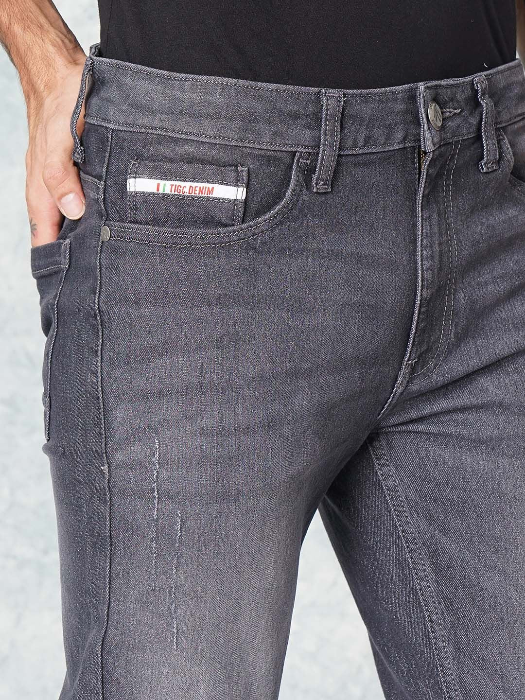 The Indian Garage Co Men Grey Slim Fit Low-Rise Low Distress Stretchable Jeans