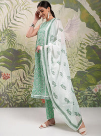 Vishudh White Floral Printed Gotta Patti Pure Cotton A-Line Kurta With Trousers & Dupatta