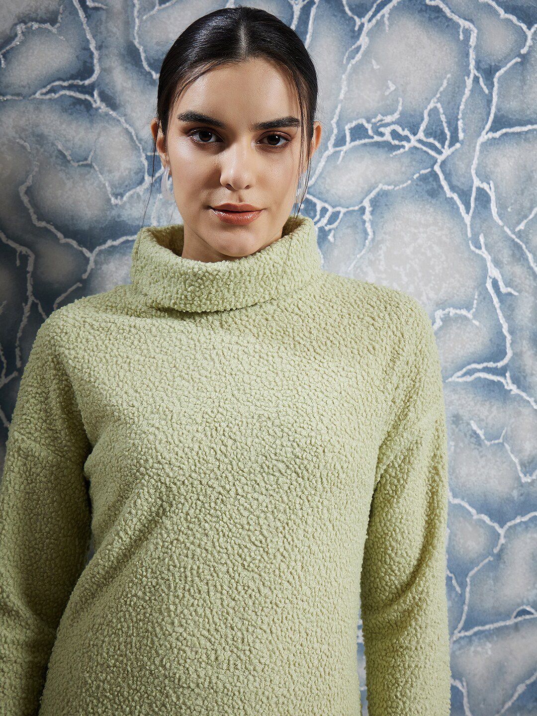 Athena Green Self Design Turtle Neck Sheath Dress