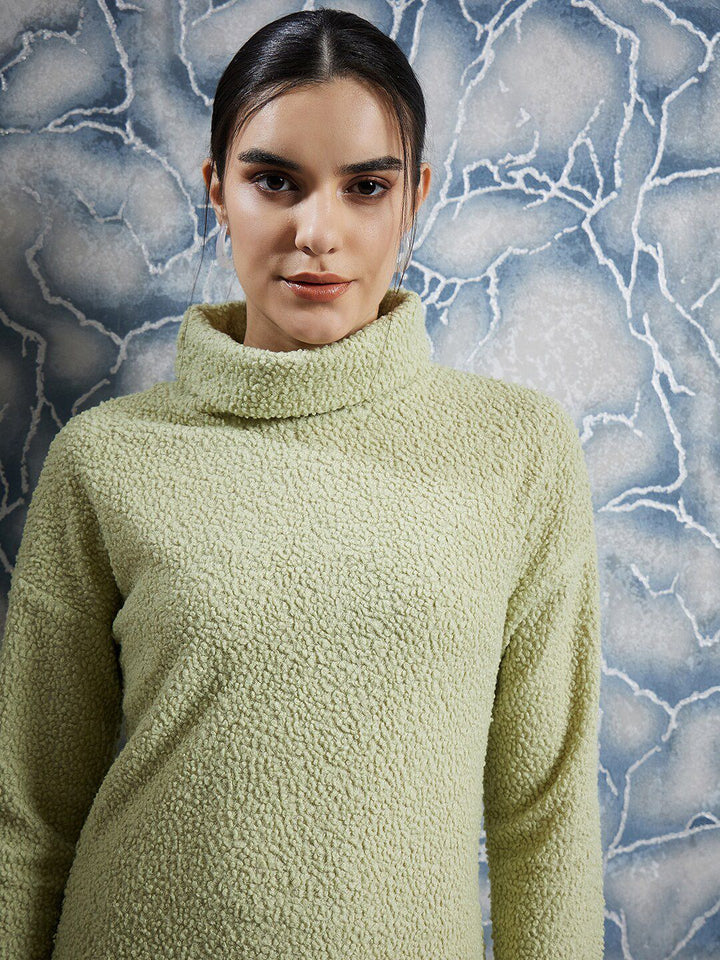 Athena Green Self Design Turtle Neck Sheath Dress