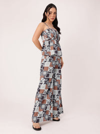 DressBerry Boho Bliss Printed A-Line Smocked Top With Wide Leg Trousers