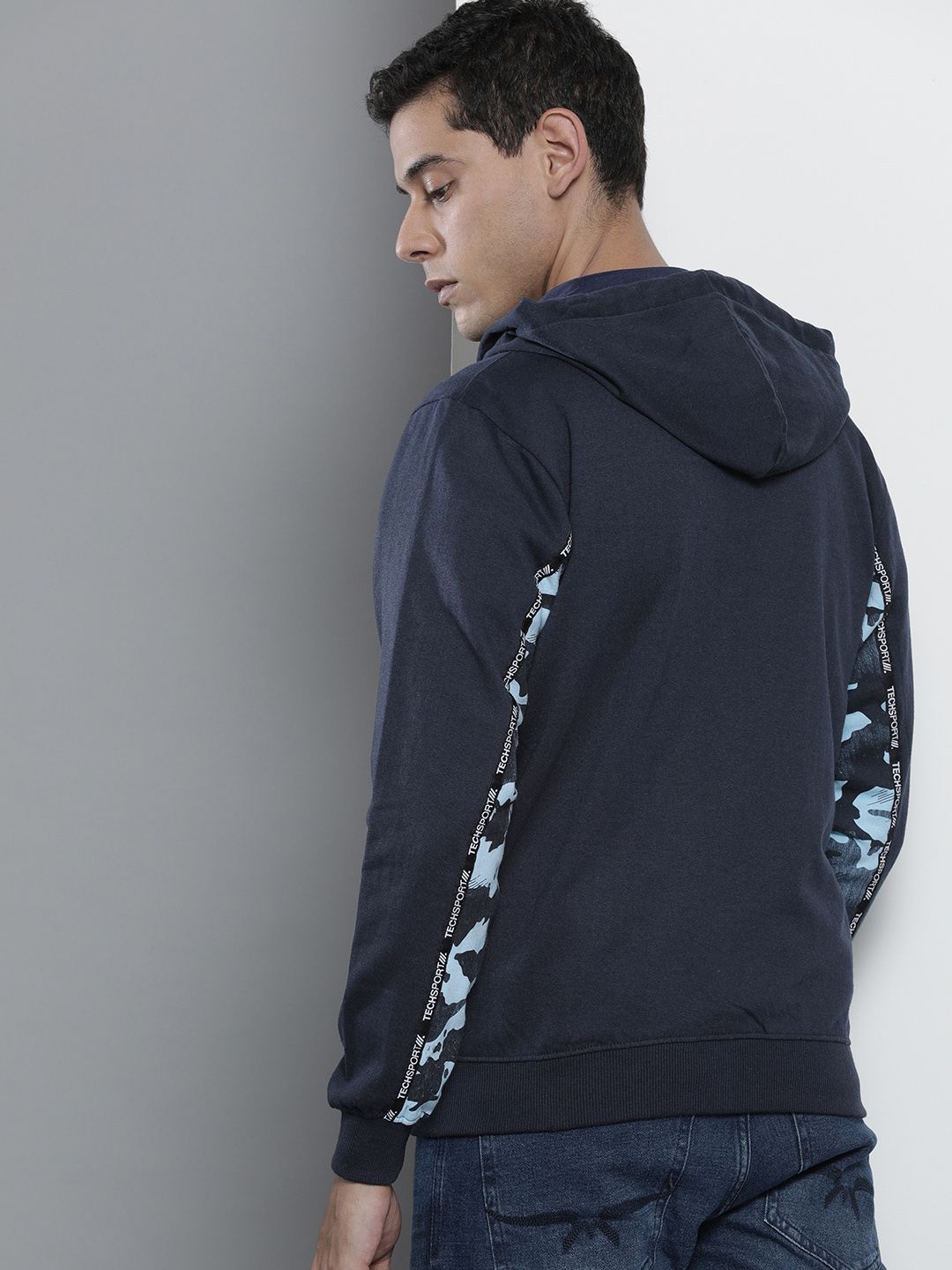 The Indian Garage Co Men Navy Blue Printed Hooded Sweatshirt