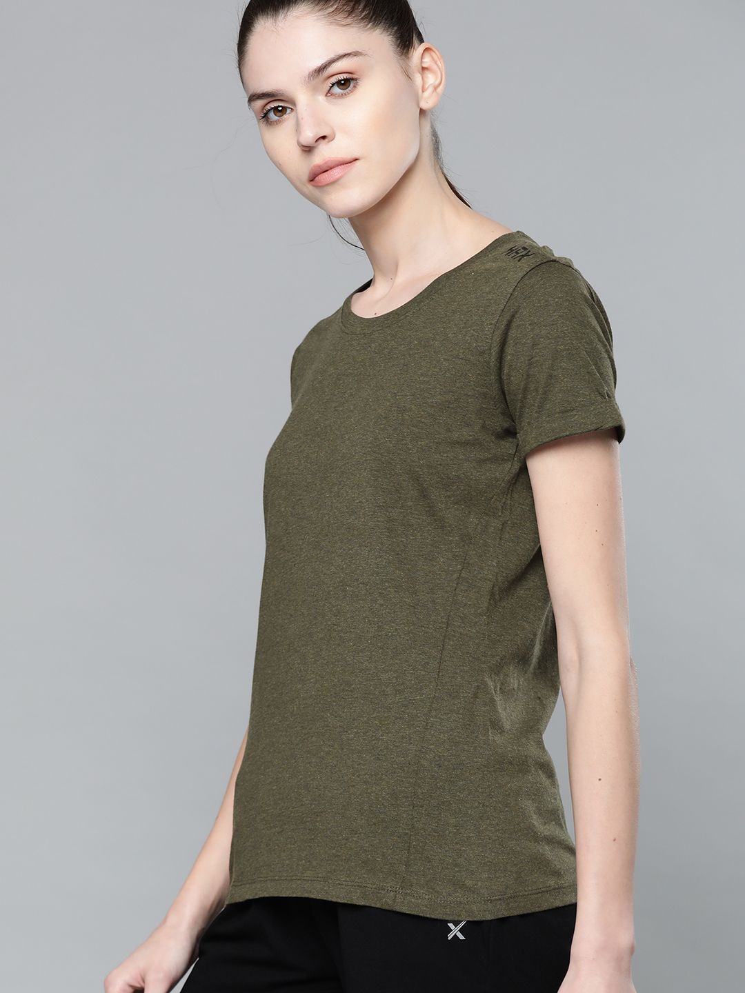 Hrx By Hrithik Roshan Women Olive Melange Solid Rapid-Dry Running Tshirt