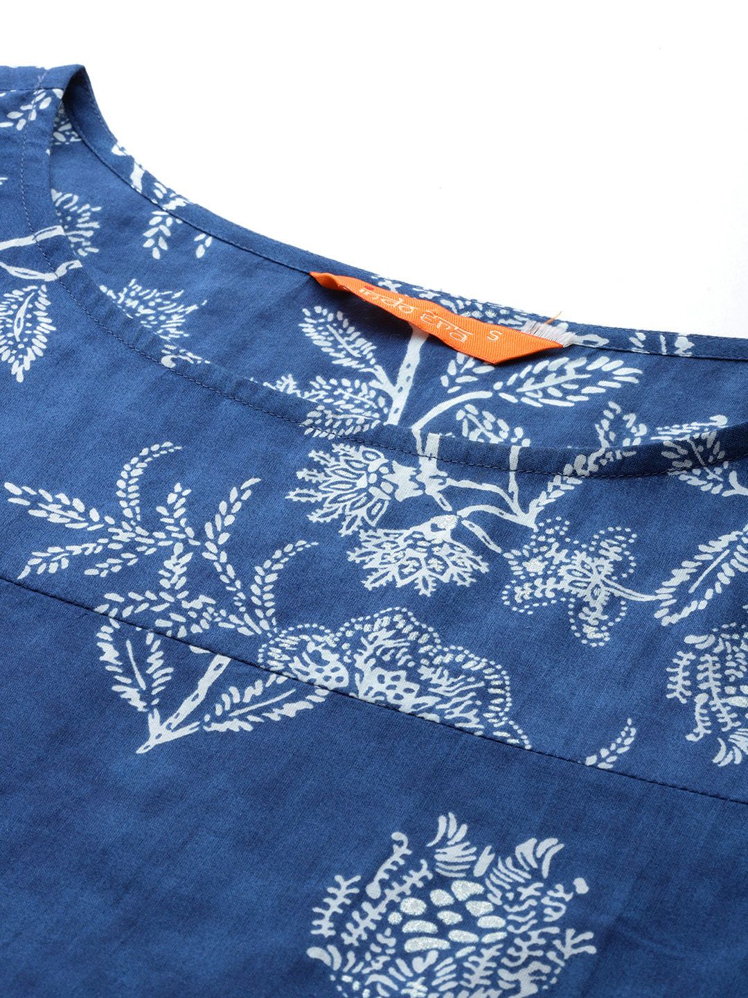 Indo Era Floral Printed Indigo Kurta