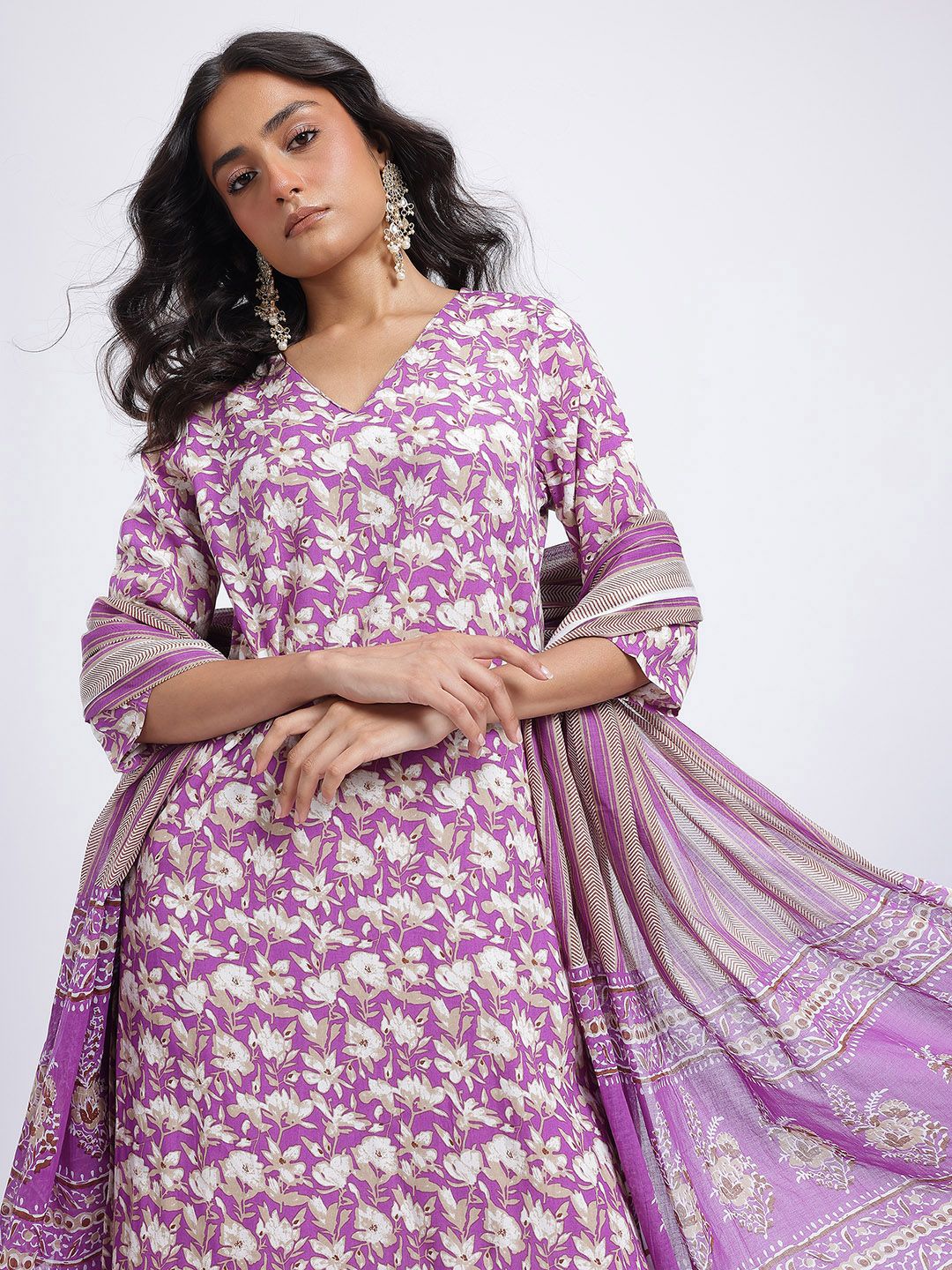 Anouk Women Indie Floral Printed Kurta with Trousers & Dupatta