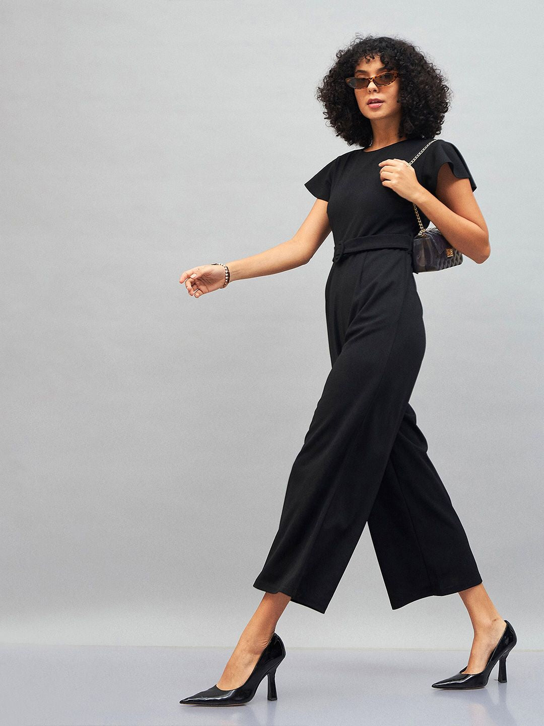 SASSAFRAS Black Belted Basic Jumpsuit