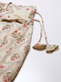 Shae by SASSAFRAS Beige & Pink Printed Ready to Wear Lehenga