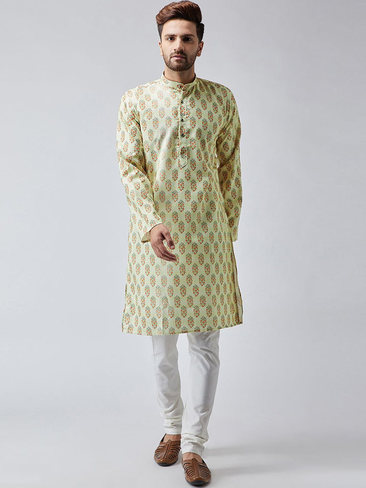 SOJANYA Men Lime Green Printed Straight Kurta
