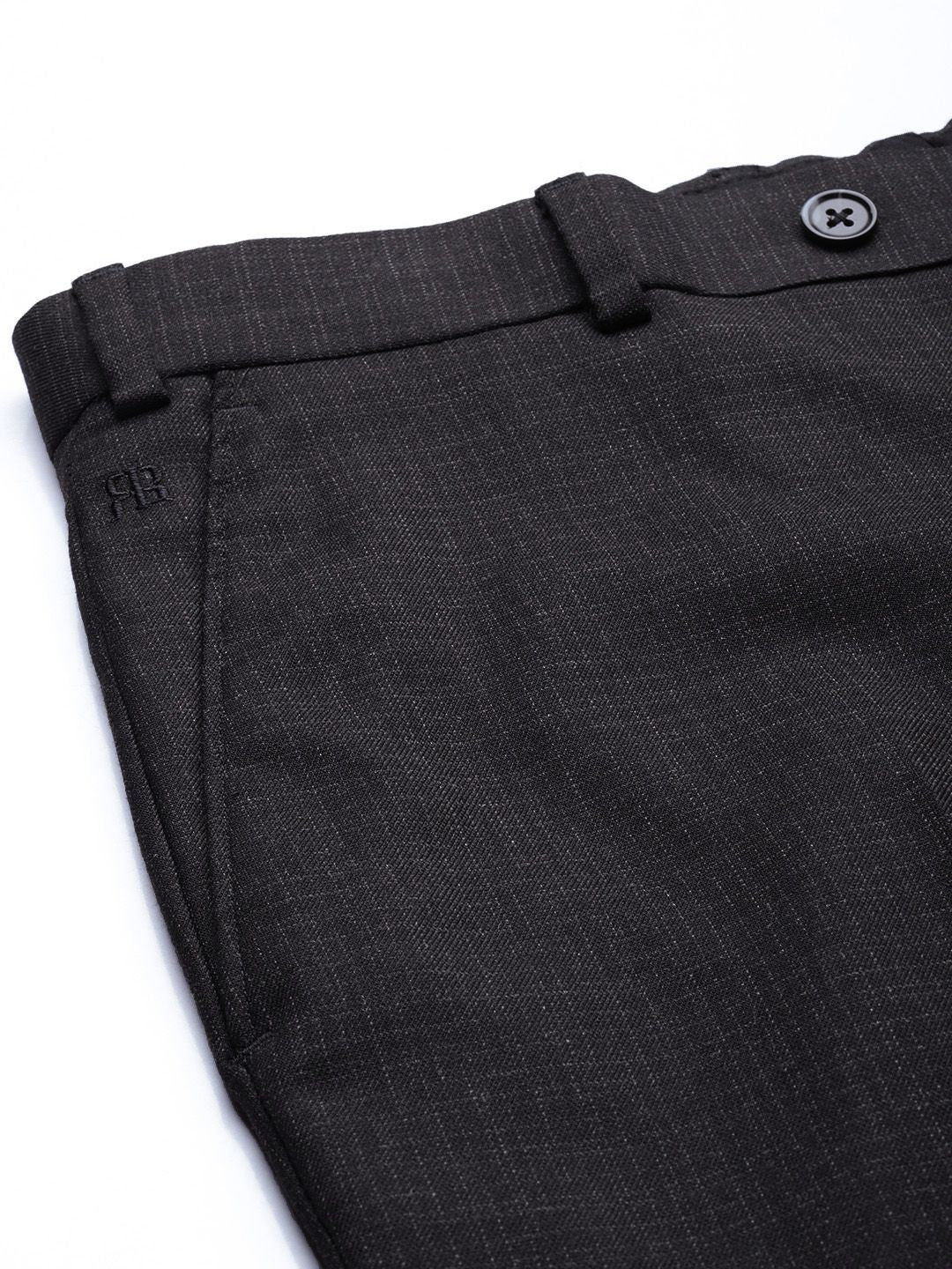 Raymond Men Black Checked Slim Fit Formal Trousers