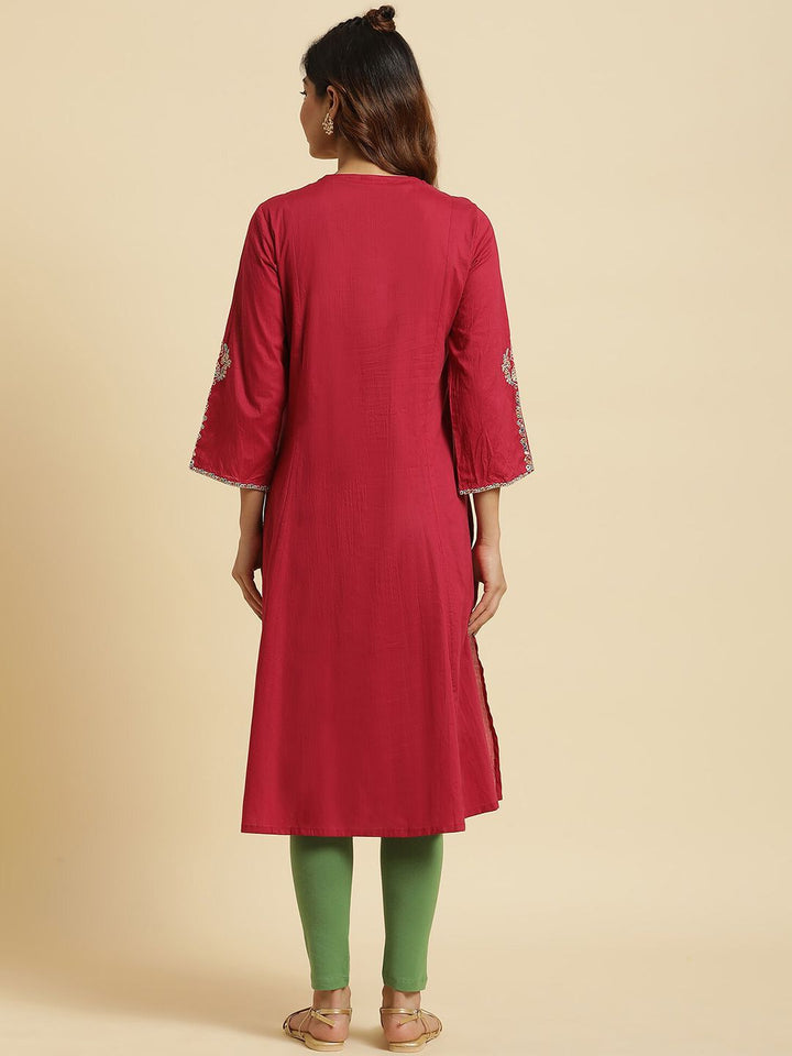 W Ethnic Motifs Embroidered Thread Work Pure Cotton Kurta
