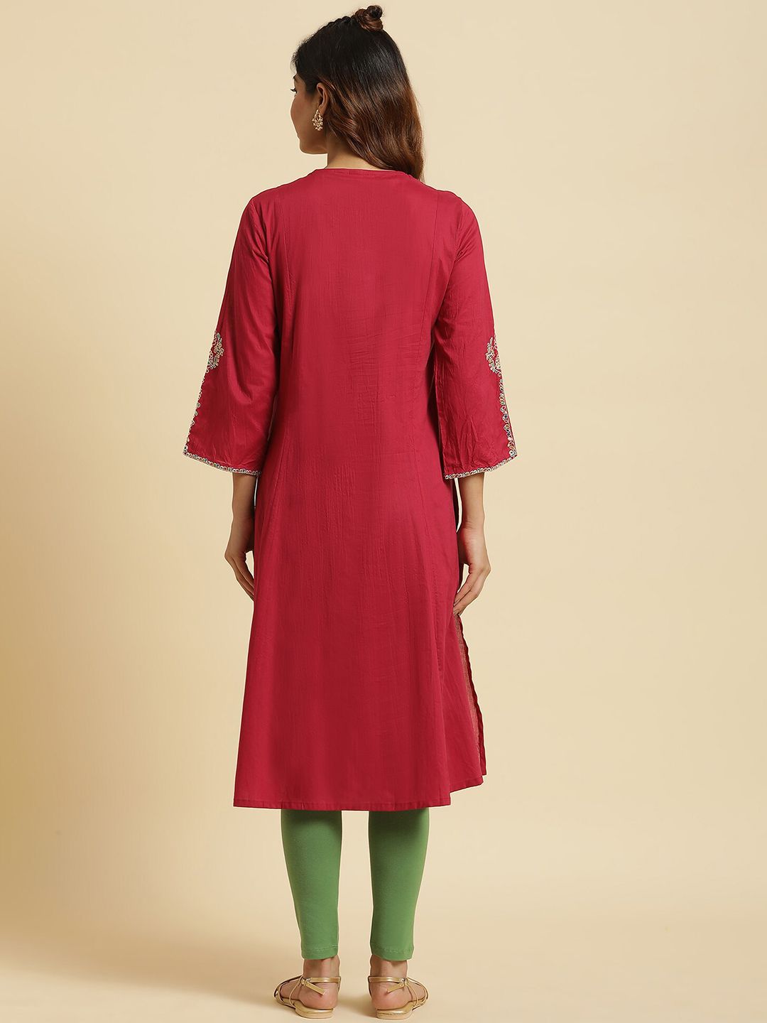 W Ethnic Motifs Embroidered Thread Work Pure Cotton Kurta