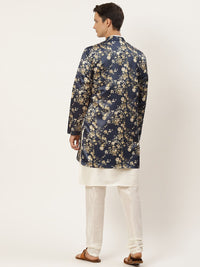 SOJANYA Men Off White Kurta with Churidar & Jacket