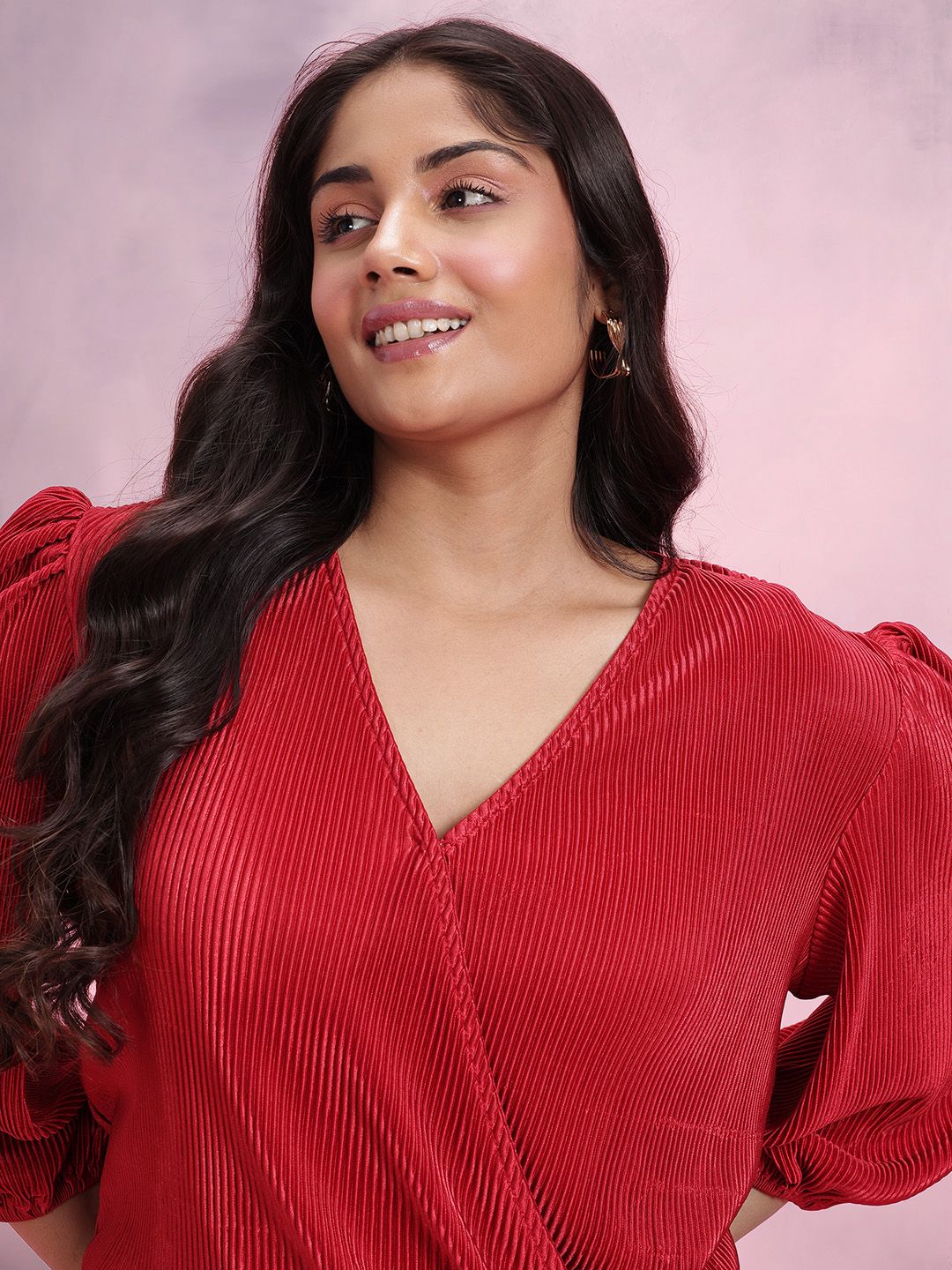 DressBerry Plus Size Solid Accordion Pleats Co-Ords