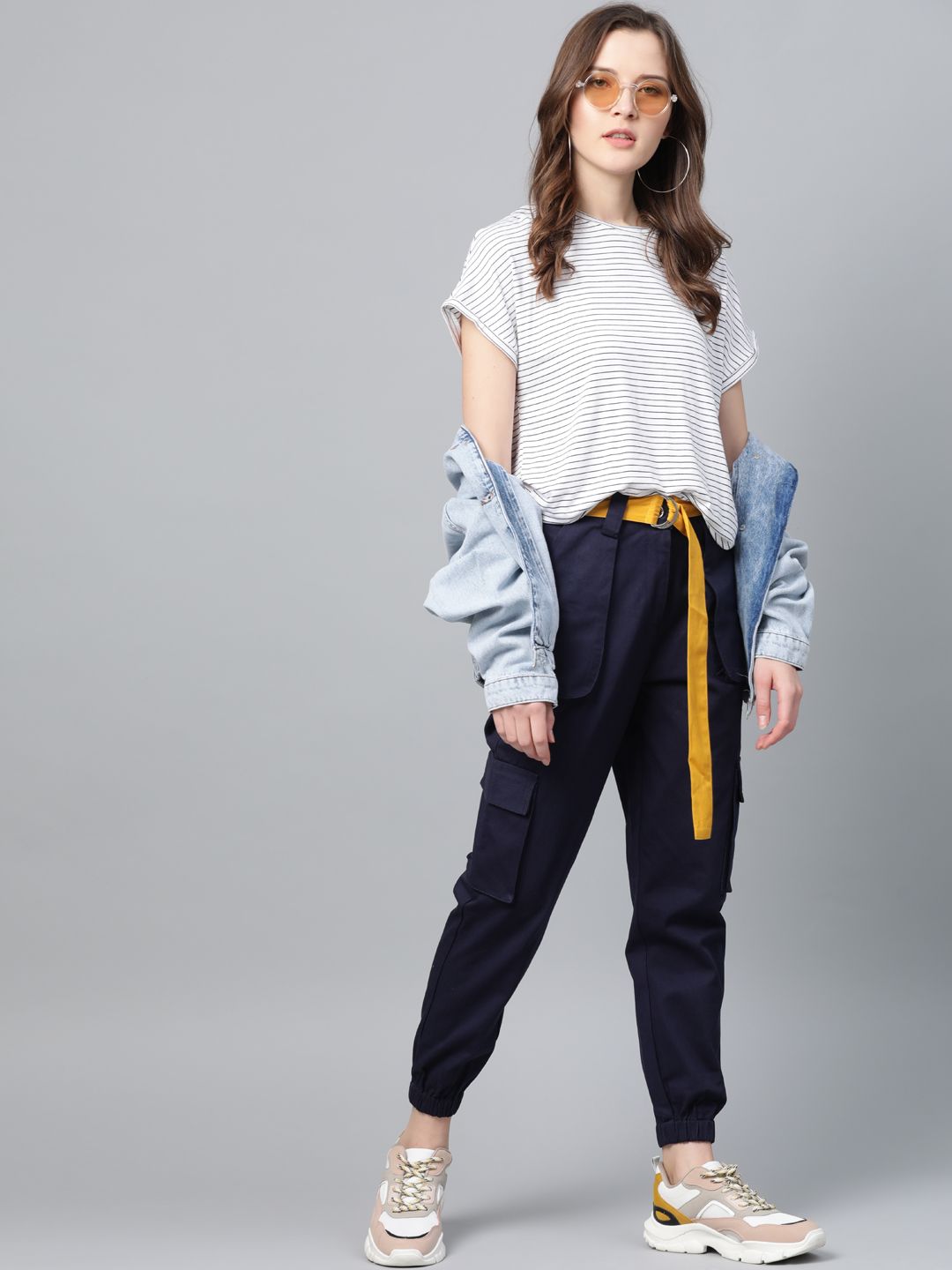 STREET 9 Women Navy Blue Regular Fit Solid Cargos