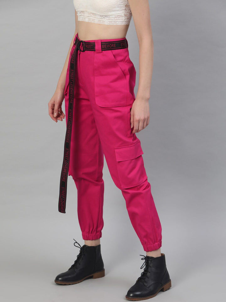 STREET 9 Women Fuchsia Pure Cotton Joggers