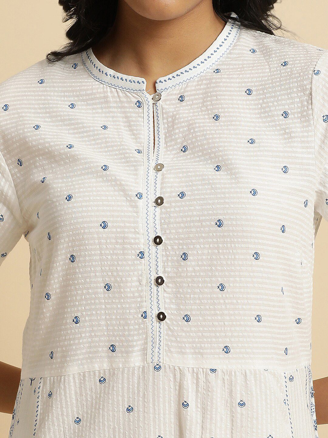 W Floral Print Cotton Kurta Set With Palazzos