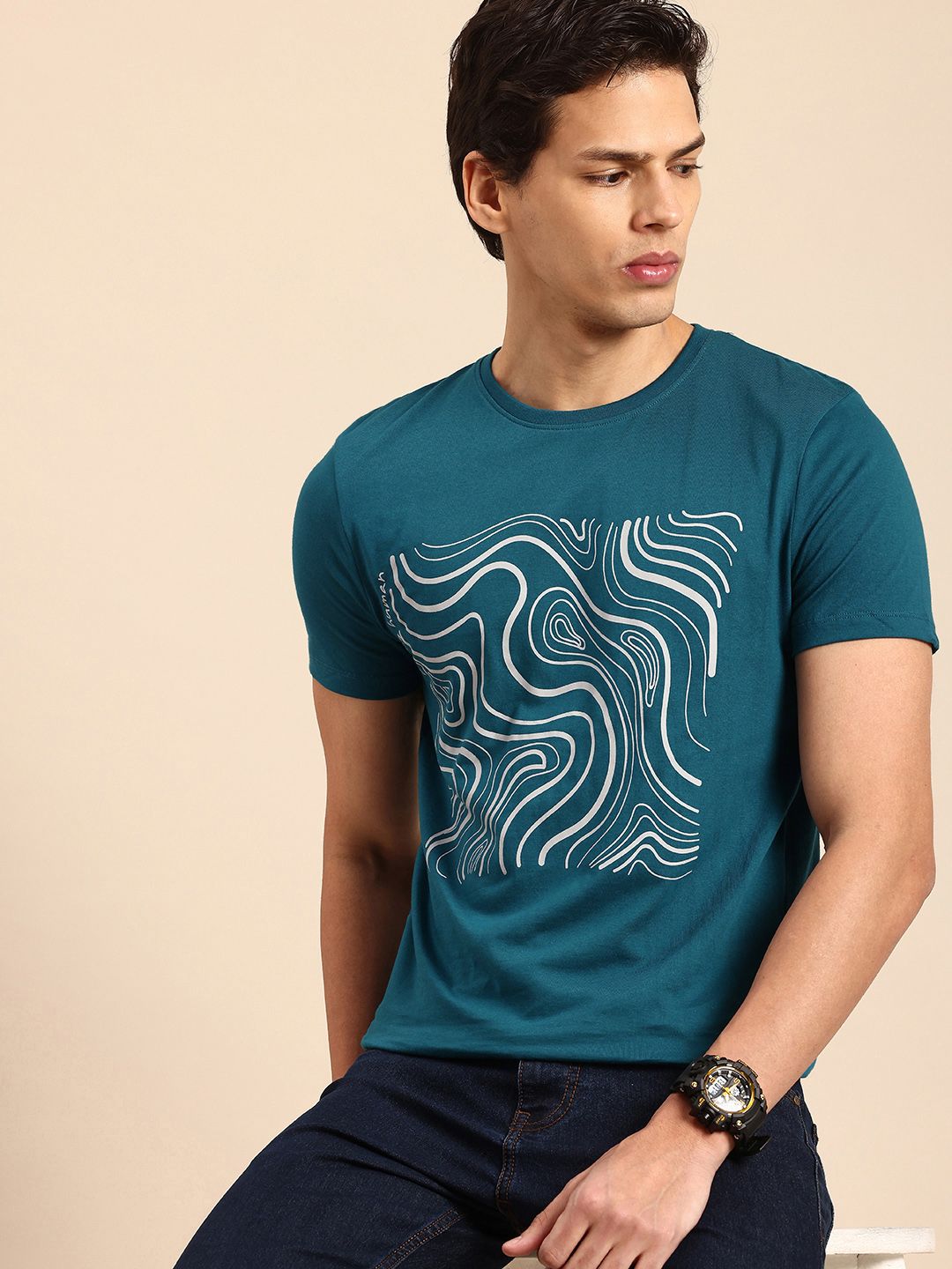 Being Human Abstract Printed Pure Cotton T-shirt