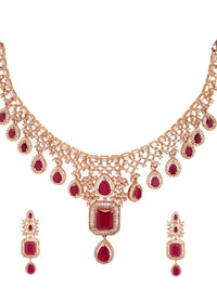 Rubans 24K Rose Gold Plated Pink Sapphire & CZ  Studded Handcrafted Premium Jewellery Set