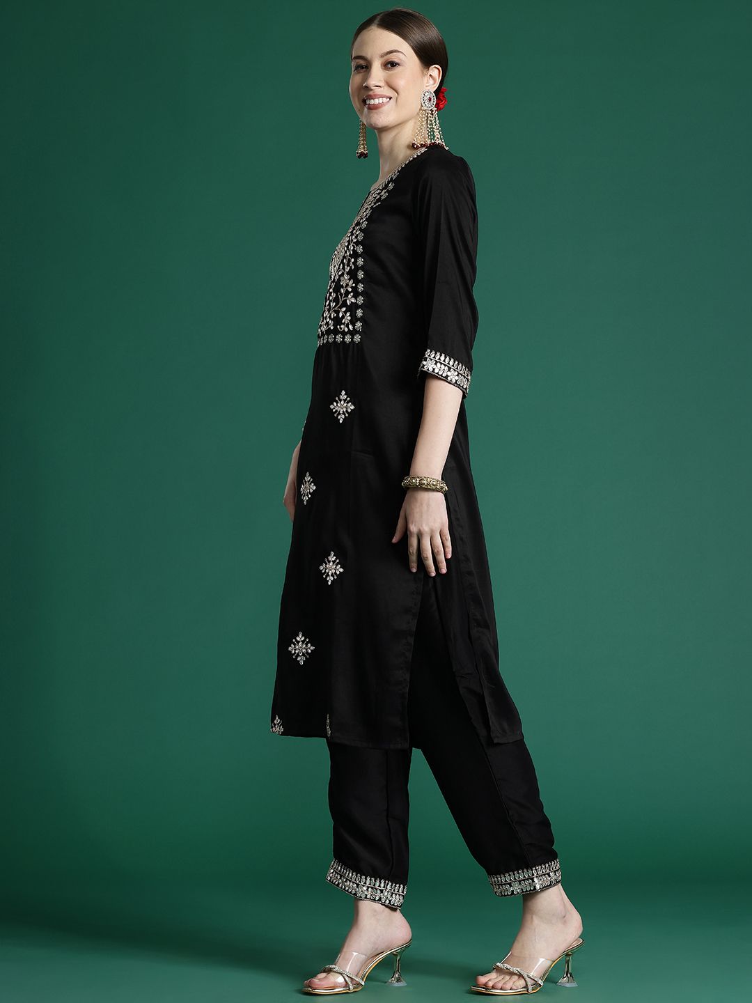 Indo Era Ethnic Motifs Embroidered Gotta Patti Kurta With Trousers & Dupatta
