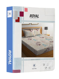 KLOTTHE Beige & Brown Floral Printed 300 TC King Bedsheet Dengan 2 Sarung Bantal