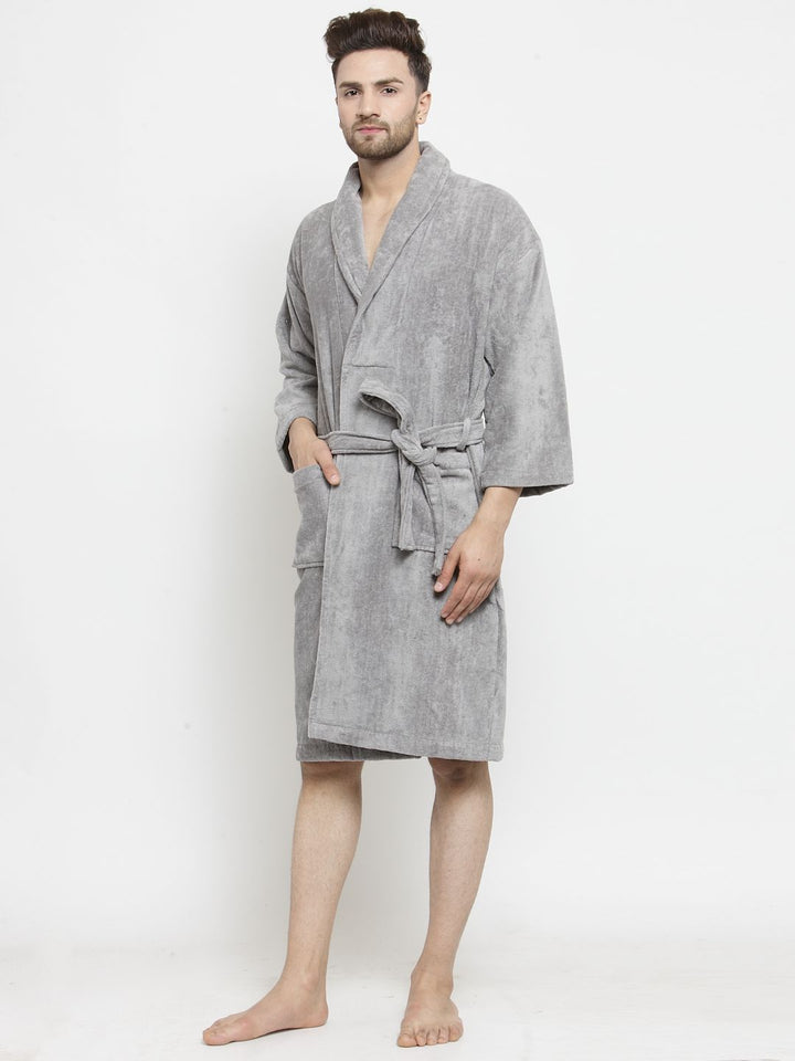 MYTRIDENT Unisex Grey Solid Bath Robe