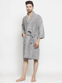 MYTRIDENT Unisex Grey Solid Bath Robe