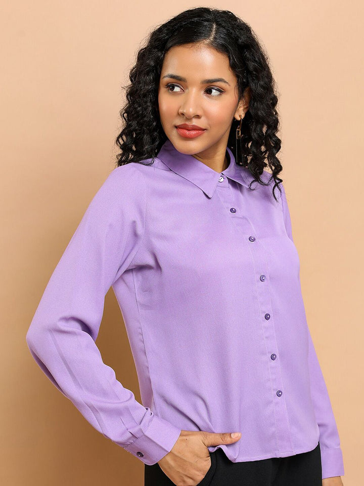 CHIC BY TOKYO TALKIES Purple Spread Collar Formal Shirt