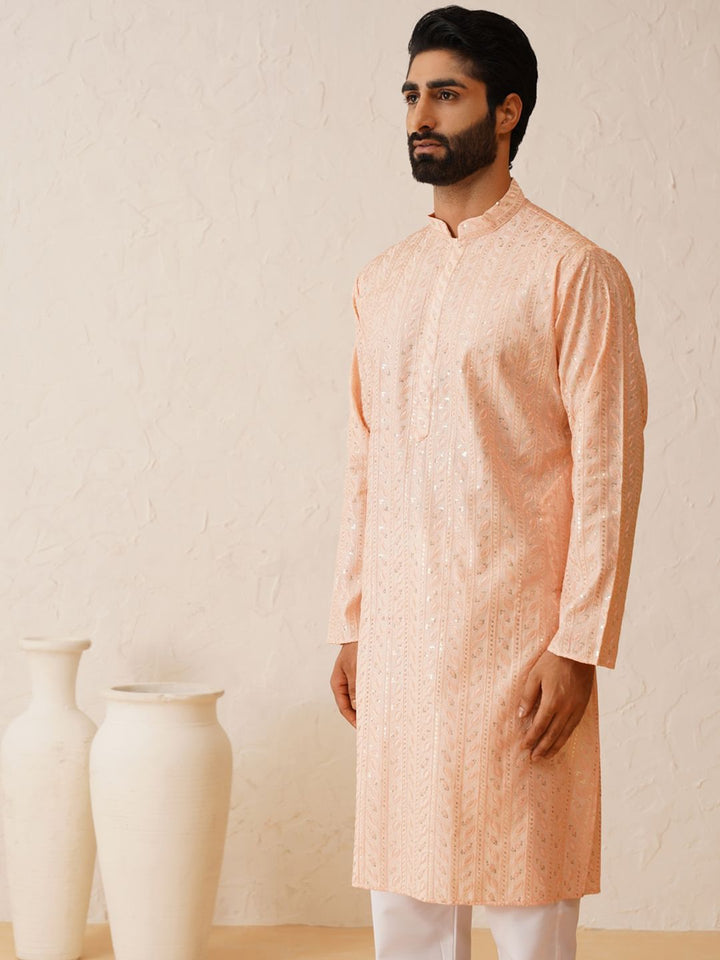 SOJANYA LUXE Kolar Mandarin Sulam Lengan Panjang Kurta Lurus