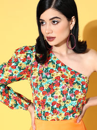 Berrylush Charming Red Floral Asymmetry Top