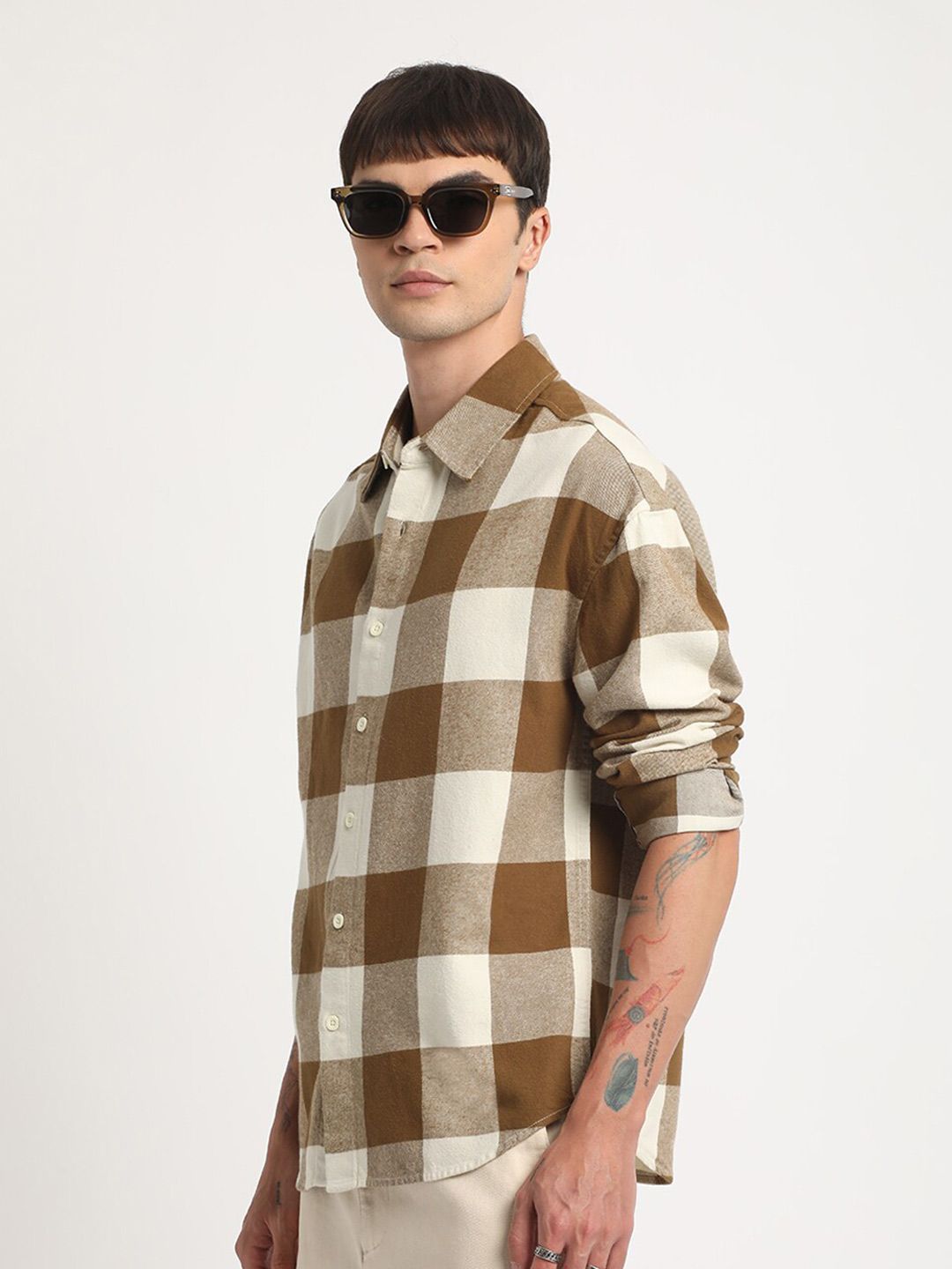 THE BEAR HOUSE Relaxed Boxy Checked Cotton Casual Shirt