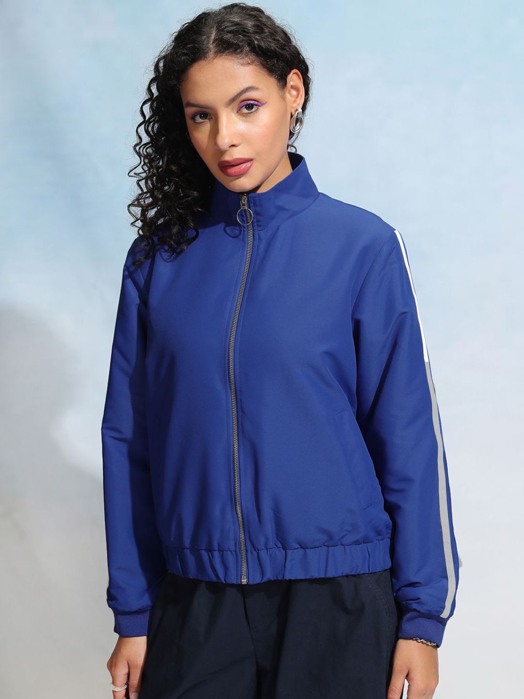Tokyo Talkies Women Checked Crop Bomber with Embroidered Jacket